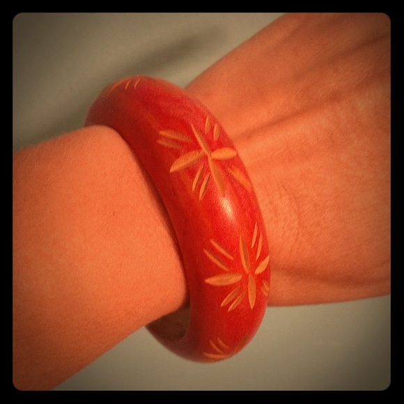 Big Wood Red Bangle Bracelet Wooden